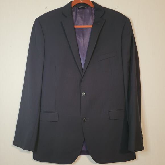 Red Saks Fifth Avenue men's 44L black wool blazer suit jacket trim fit 2 button
